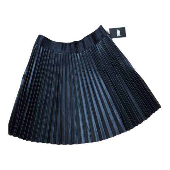 DKNY olive Faux leather accordian Pleats logo waistband Mini Skirt‎ size XL new - Picture 14 of 15